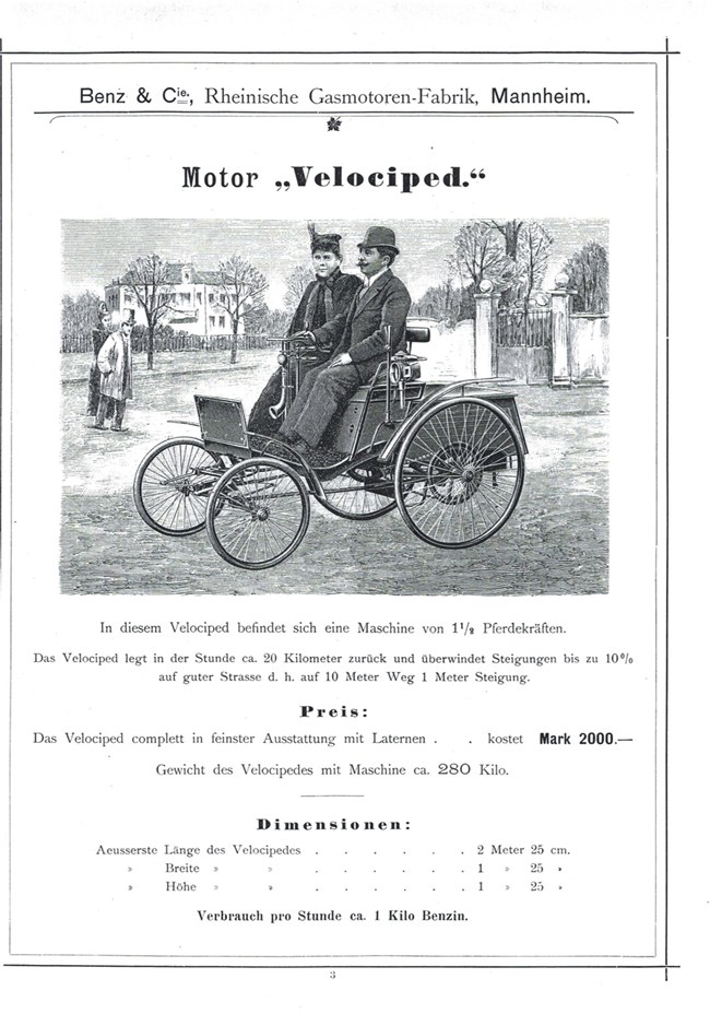 Benz Motor-Velocipede - Velo αυτοκίνητο 130 ετών