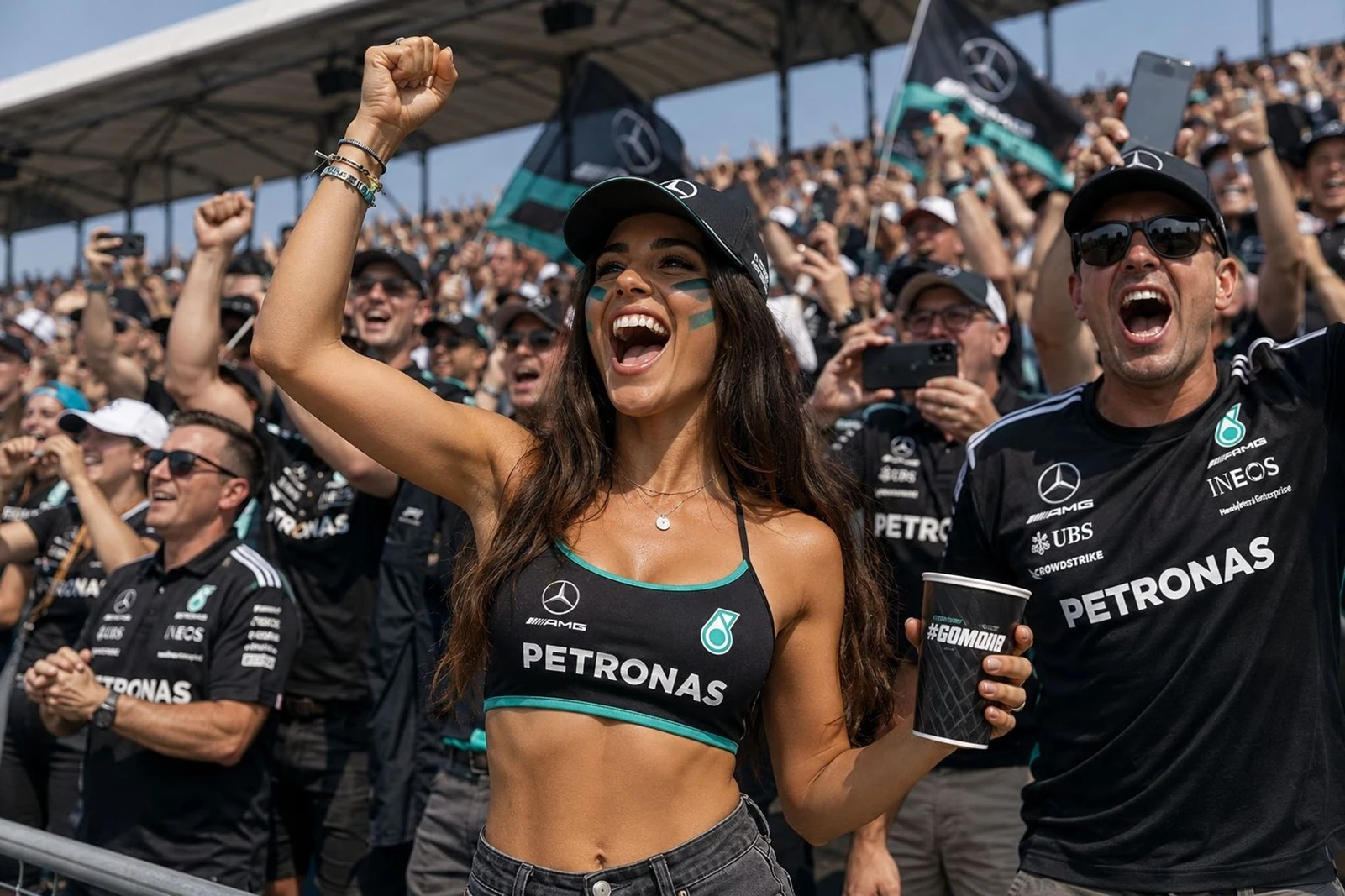 F1 κορίτσια στις εξέδρες Mercedes