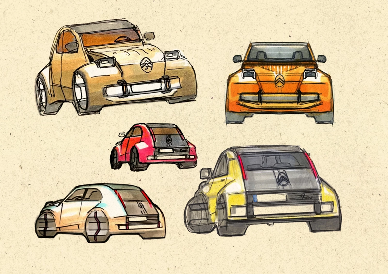 Citroen 2CV σκίτσα του πρωτότυπου