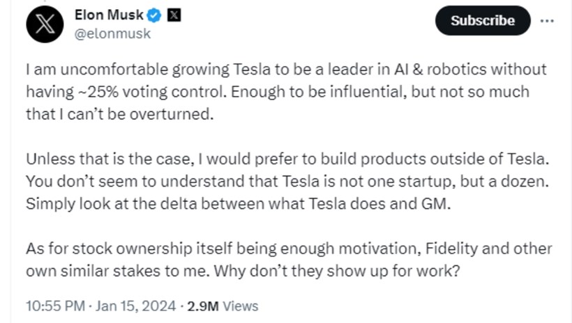 Σχόλιο του Elon Musk στο X