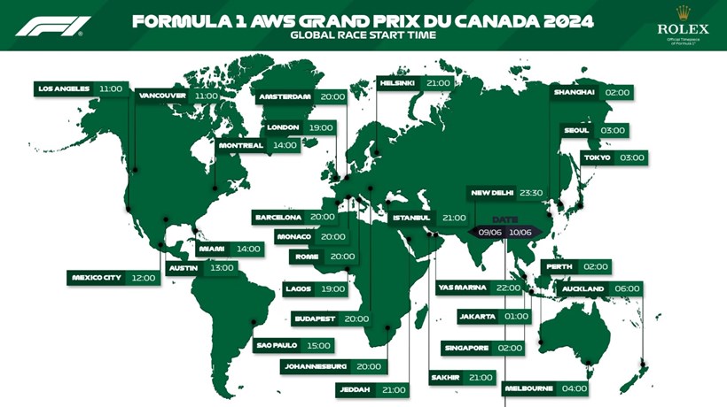 F1 Grand Prix Καναδά πρόγραμμα ζώνες ώρας