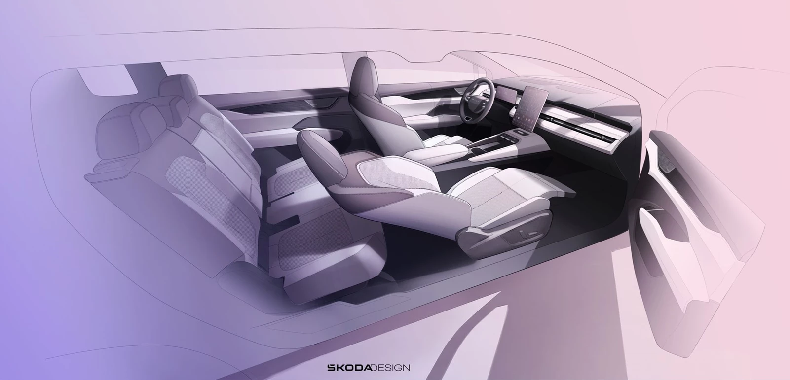 Η καμπίνα του Skoda Peaq -επίσημο σκίτσο της φίρμας.