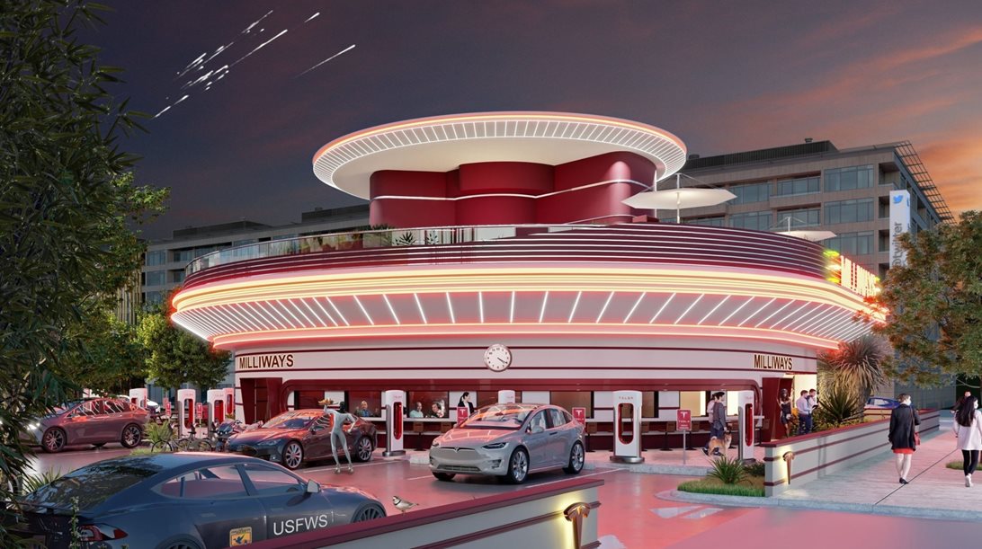 Η Tesla ετοιμάζει κτίριο-ταχυφορτιστή με εστιατόριο και σινεμά