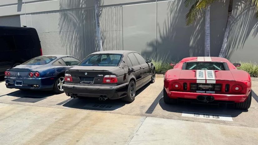 BMW M5 Ferrari 550 Maranello Ford GT garage